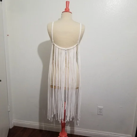 White Braided Fringe TOP, NWT, bohemian, boho, festival, swim cover up, crochet - Picture 6 of 8